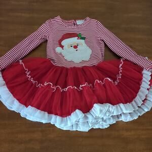 Emily Rose girls stripe Santa Long sleeve tulle-TuTu dress Girls size 6  EUC